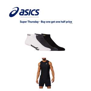 Buy one get one half price on all accessories and apparel + Free delivery if you subscribe to the newsletter- @ asics