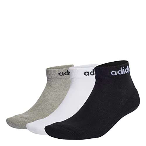 Adidas Unisex Linear Ankle Cushioned 3 Pairs Socks (Sizes S, M, L & XL) in Medium Grey Heather / White / Black