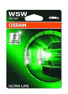 OSRAM ULTRA LIFE W5W halogen, license plate position light, 2825ULT-02B (2 unit) £2.05 at Amazon