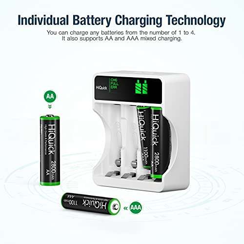 HiQuick LCD 4-slot Battery Charger for AA & AAA Ni-MH Ni-CD, Type C and Micro USB Input, Fast Charging sold by HiQuick FB Amazon