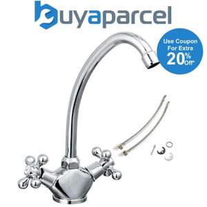 Bristan Cascade Penridge Traditional Kitchen Tap Chrome + Flexi Pipes - 5 Year Warranty - With Code @ buyaparcel