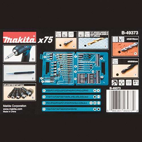 Makita B-49373 Drill and Screw Bit, 18 V, Blue, Set of 75 Piece - £15.00 @ Amazon