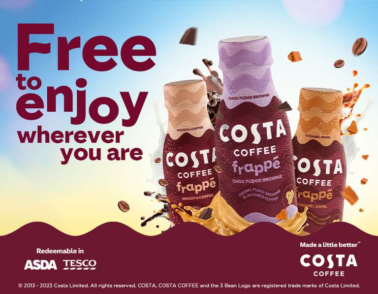 Free Costa Coffee Frappe With Voucher (Redeem at participating Asda and Tesco stores)