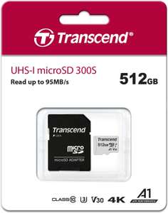 512GB - Transcend microSDXC 300S Class 10 Memory Card + SD Adapter -A1 V30 U3, Up to 100/85MB/s R/W W/code - Sold by Ebuyer (UK Mainland)
