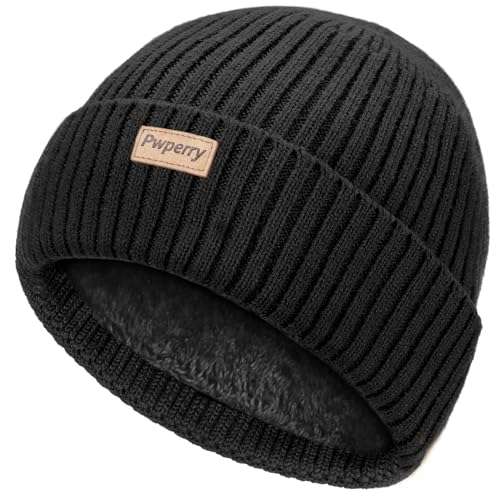 Beanie Hats for Men & Women Warm Double Layer Knit Black/Silver Black