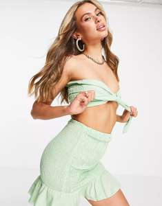 South Beach Tie Front Strappy Top And Shirred Mini Skirt Set