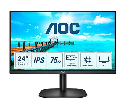 AOC 24B2XH - 24 Inch FHD Monitor,75Hz, IPS, 7ms, lowBlue Mode, Framnless Design, Vesa 100 x 100