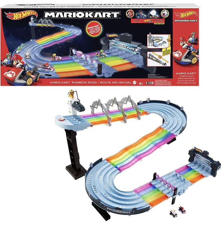 Hot Wheels Mario Kart Rainbow Road Raceway 8-Foot Track Set with Lights & Sounds & 2 1:64 Scale Vehicles - £98.99 @ Amazon