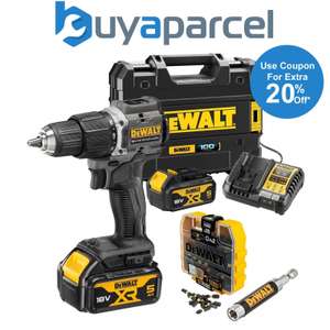 Dewalt DCD100P2T Black 18v XR Brushless Compact Combi Hammer Drill + 25PC Set w/code sold by buyaparcelstore (UK Mainland)