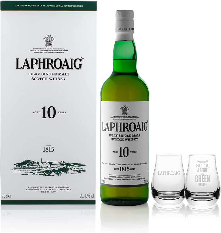 Laphroaig 10 Year Old Single Malt Whisky Limited Edition Glass Gift Pack. 70cl - £35.70 @ Amazon