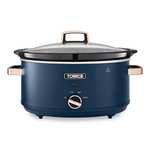 Tower T16043MNB Cavaletto 6.5 Litre Slow Cooker with 3 Heat Settings, Cool Touch Handles, Midnight Blue and Rose Gold