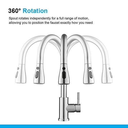Ibergrif M22137 Kitchen Sink Taps Mixer with Pull Out Spray, High Arc with Dual Spray Mode, Single Handle Lever, Stainless Steel