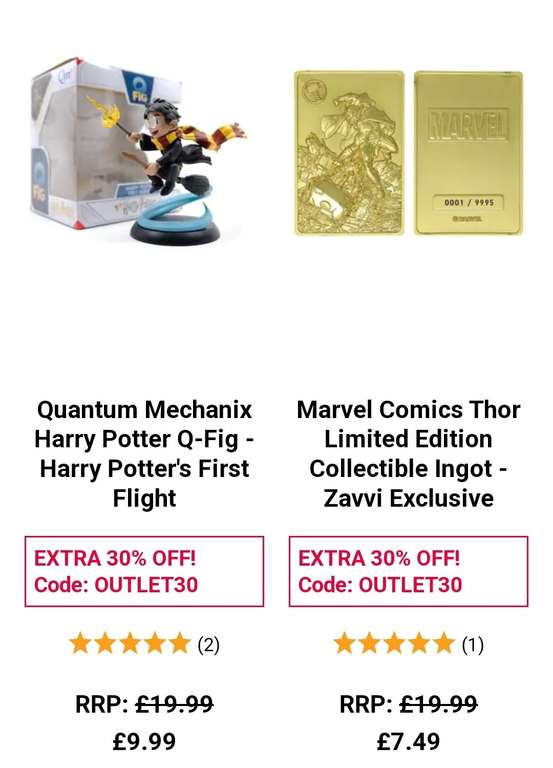 Extra 30% off outlet sale prices for Collectibles with code. Includes marvel, LOTR, Dr who, Harry potter, star wars, game of thrones & more