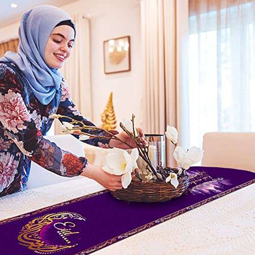 Eid Mubarak Table Runner, 14*73in Muslim Ramadan Tablecloth Sold By Nesois Trading FBA