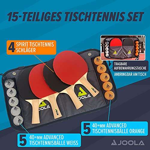 JOOLA Family Table Tennis Set, Table Tennis Set with 4 Table Tennis Bats, Table Tennis Balls and Carry Bag