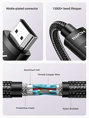 UGREEN 4K HDMI Cable 2M 4K@60hz HDMI Lead 2.0 Supports ARC HDR 3D 18Gbps DTS, HDCP 2.2 - £5.59 With Voucher @ UGREEN / Amazon