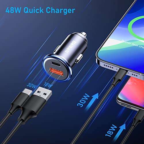 USB C Car Charger, Beikell 48W PD & QC 3.0 Dual Ports Fast USB Car Charger - £6.99 @ Accer Trading / Amazon