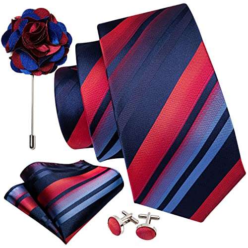 Barry Wang Men's Tie, Silk Pocket Square, Cufflinks & Lapel Pin By Lang Zi Flagship Store FBA