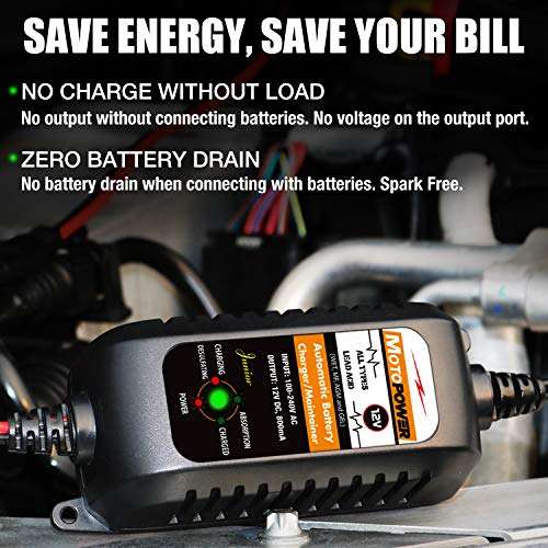 MOTOPOWER 12V 800mA Fully Automatic Battery Charger/Maintainer | 12v 1000mAh - £17.13 | 12v 1.5amp - £18.36 w/voucher Sold By MotoPower