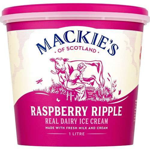 Mackie's of Scotland Ice Cream 1L - Traditional Real Dairy / Honeycomb / Raspberry Ripple (Nectar Price)