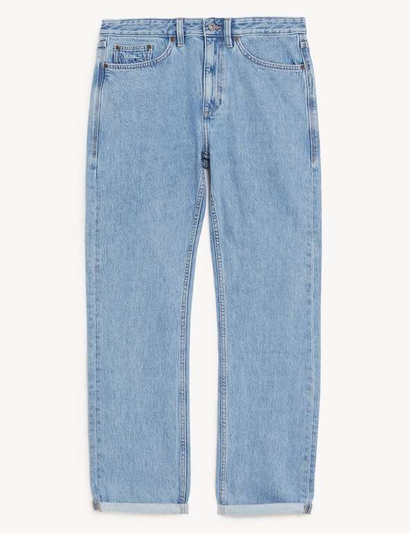 M&S Collection Loose Fit Rigid Vintage Wash Jeans (Light Blue / Ice Blue) - Free Click & Collect
