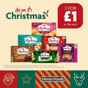 2 For £1 On Mr Kipling Items Eg - 6 Christmas Slices,6 Festive Bakewells,6 Chocolate Fudge Whirls,4 All Butter Mince Pies,6 Cinnamon Pies
