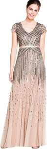 Adrianna Papell Women's Beaded V-Neck Gown Bridesmaid Dress (Size 8, Nude)