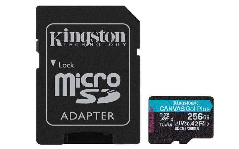 Kingston SDCG3/256GB micro SDXC Canvas Go! Plus (170/90 MBps read/write U3 V30 A2 4K-recording, with SD-adapter) £ 18.06 @ Amazon