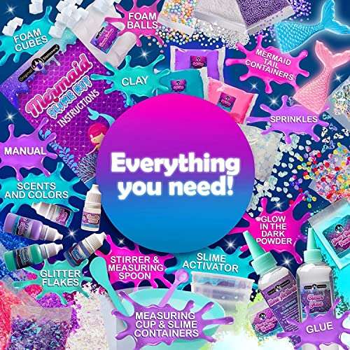 Original Stationery Mermaid Slime Kit, 35-Pieces Slime Set to Make Glow in The Dark Slime with Lots of Sparkle Slime - Tried-And-True FBA