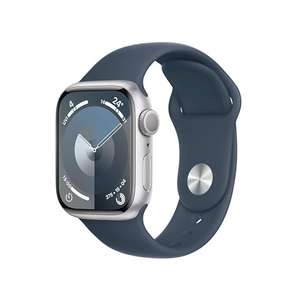 Apple Watch Series 9 [GPS 41mm] Smartwatch with Silver Aluminum Case with Storm Blue Sport Band S/M