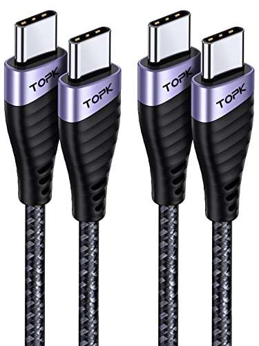 TOPK USB C to USB C Charger Cable, [2M 2-Pack] Type C Fast Charger 60W PD Charging Cable - £4.07 With Voucher @ TOPKDirect / Amazon