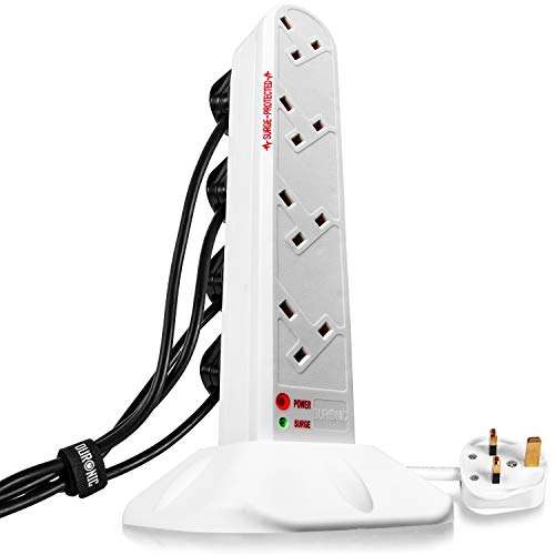 Duronic Extension Lead Tower ST8W Power Strip Cord Adaptor 8 Way | Surge & Spike Protector - £9.99 Dispatched & Sold By Duronic @ Amazon