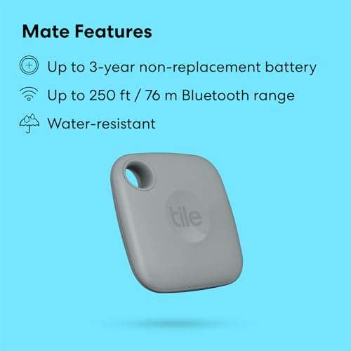 Tile Mate 1-Pack, White. Bluetooth Tracker, Keys Finder and Item Locator;  Up to 250 ft. Range. Up to 3 Year Battery. Water-Resistant. Phone Finder.