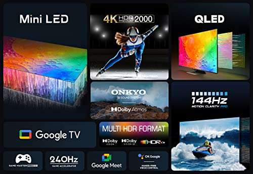 2023 TCL C841K 55-inch Television, Mini LED, HDR 2000 nits, QLED, IMAX 144Hz VRR, Dolby Vision & Google TV