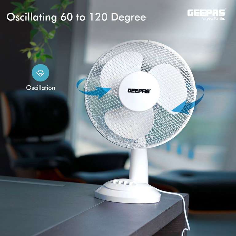12" White Oscillating Desk Fan £12.59 delivered using code @ Geepas