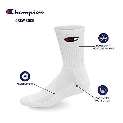 Champion Mens 6-pack Logo Crew Sock, Grey