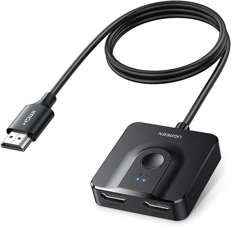 UGREEN HDMI Switch 4K@60Hz with 1M HDMI Cable, HDMI Splitter 1 IN 2 Out or 2 IN 1 Out Bi-directional - £10.59 With Voucher @ UGREEN/ Amazon