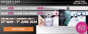 Save £15 When You Spend £75 & save £10 When You Send £60 on Selected Fragrance - Health & Beautycard Members