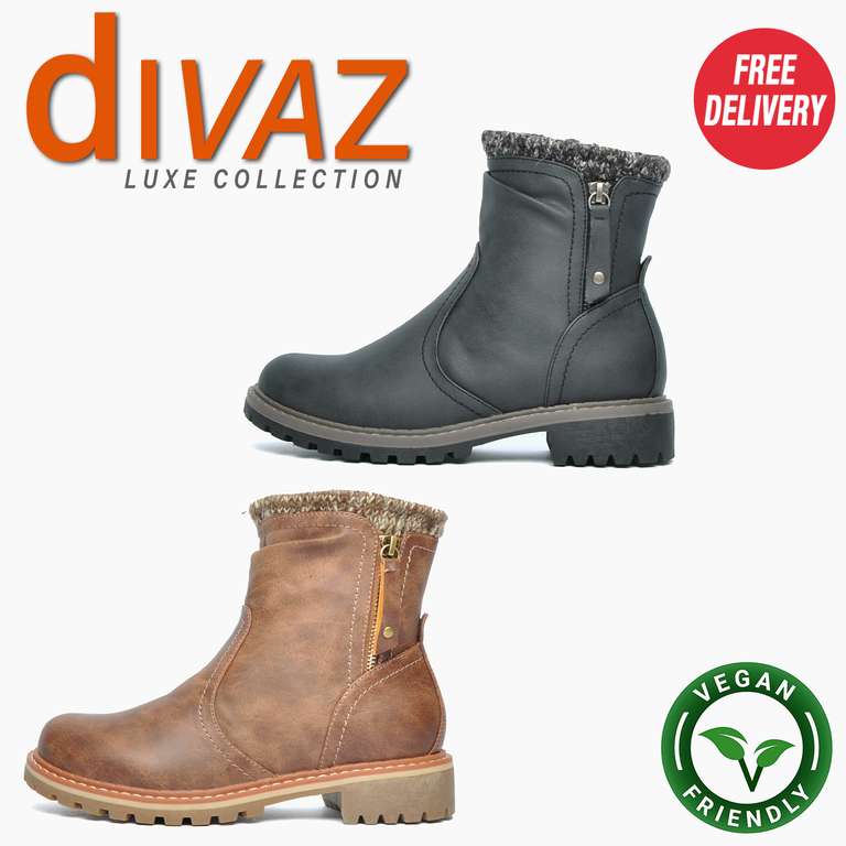 Women's Divaz Luxe Niki Biker Zip Ankle Boots in Black or Tan with code + free delivery