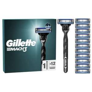 Gillette Mach3 Razor for Men, 3-Bladed Razor, 1 Gillette Razor, 12 Razor Blade Refills, with Stainless Steel Handle - £21.05 @ Amazon