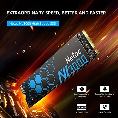 Netac NV3000 250GB M.2 NVMe 3D NAND with Heat Sink 3000/1400MB/s £15.63 with voucher - Sold by Netac Official Store / Fulfilled By Amazon