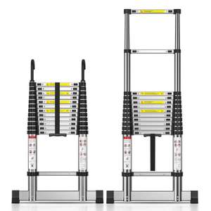 TECKNET Aluminium Extension Ladder with Stabilizer Bar, Telescopic Ladder 3.8M/12.5FT, Max Load 150kg/330lbs w/code