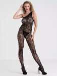 Black Lace One-Shoulder Crotchless Bodystocking + Free Delivery Code