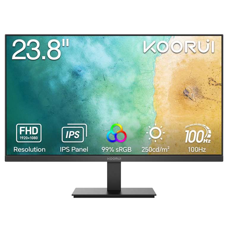 KOORUI 24 Zoll PC Monitor – 23,8" Full HD IPS, 100Hz, Adaptive Sync, HDMI & VGA, Augenschutz, Für Office & Entertainment