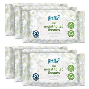 Amazon Brand - Presto! 6-Ply Gentle Moist Toilet Tissues with Aloe Vera, 240 Count (6 Packs of 40) - £3.51 / £3.10 S&S + voucher