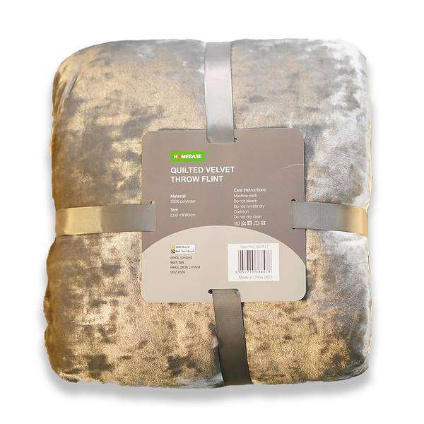 Quilted Crushed Velvet Throw - Flint - 130x180cm £5 Click & Collect @ Homebase