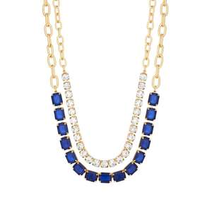 MOOD Gold Blue And Crystal Emerald Cut Short Necklace - Pack Of 2