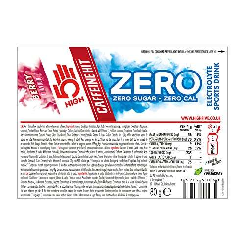 HIGH5 ZERO Caffeine Hit Electrolyte Hydration Tablets Added Vitamin C (Berry, 8x20 Tablets) - £18.39 S&S