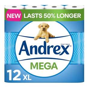 Andrex toilet rolls 12 Mega XL Toilet Rolls = 18 Standard rolls £9.95 (possibly £7.46 with voucher and Subscribe & Save) @ Amazon