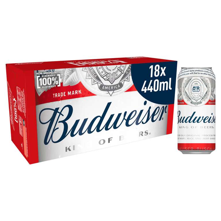 Budweiser Lager Beer Cans 18x440ml £13.00 Nectar Price @ Sainsburys